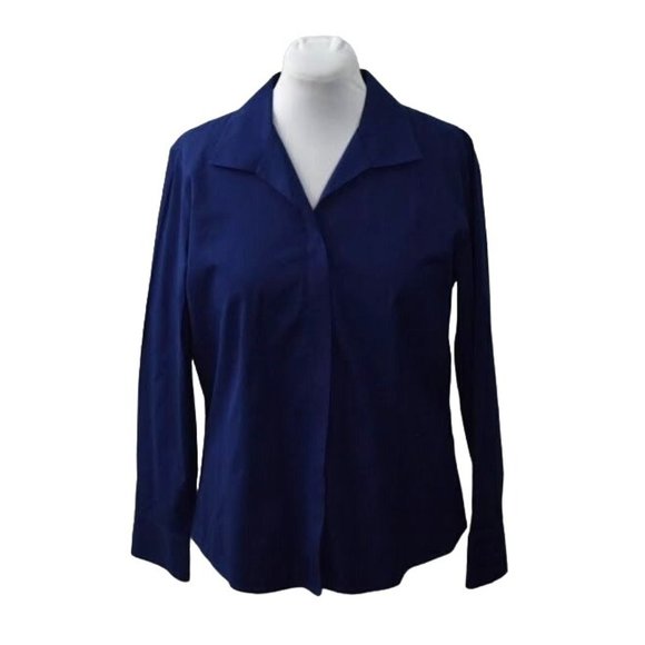 Chicos Effortless Cotton Helaina Top Blouse Womens 16 Chico 3 Wrinkle Free Blue - Picture 1 of 4